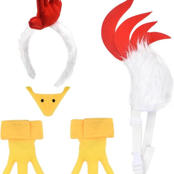 5 Pieces Rooster Chicken Comb Headband and Tail Set-Fuzzy Rooster Headband with - Picture 1 of 6